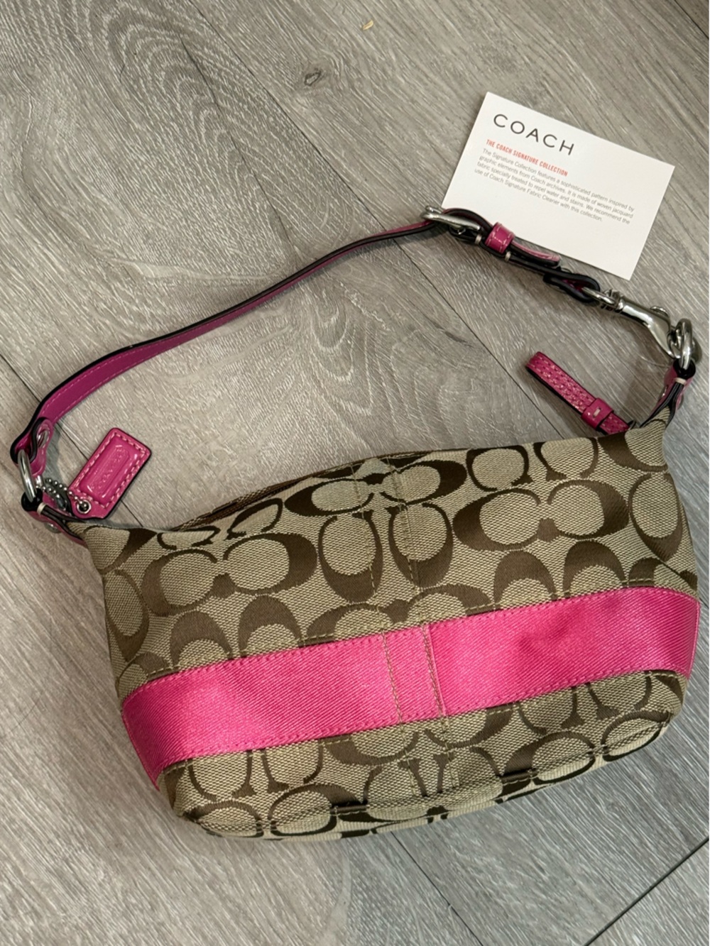 Coach Mini Signature Stripe Canvas Shoulder Bag- Pink - Picture 5 of 5